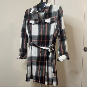 SHEIN Black and White Buttoned Long Sleeve Shirt Dress